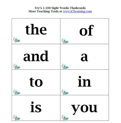 Fry Sight Words Flashcards K5 Learning