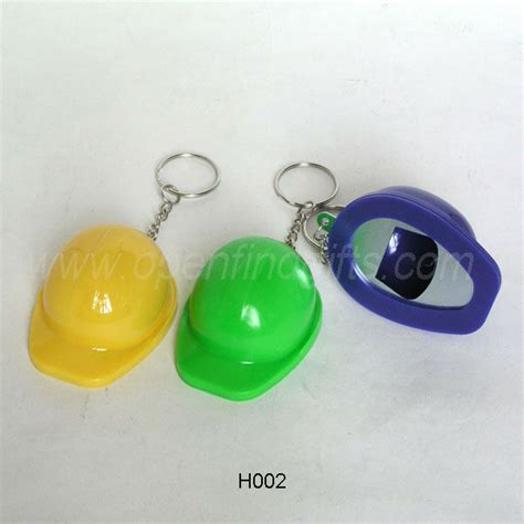 Promotional Plastic Safety Helmet Shaped Beer Opener With Keychains