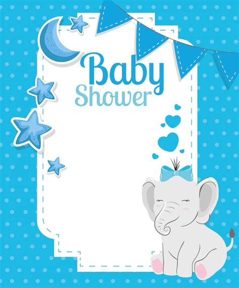 Tarjeta De Baby Shower Con Lindo Elefante Y Decoración Vector Premium
