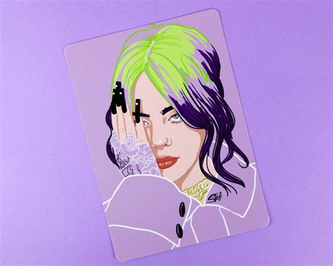 Billie Eilish Green Hair Illustration Art Print Green Billie Etsy