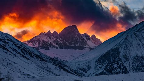 Download Mountains Yellow Glow Snow Layer Glacier Sunset Glow