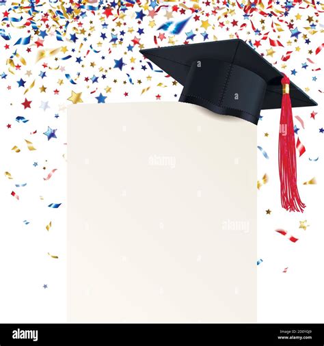 Graduate Cap And Diploma With Multicolored Confetti On A White