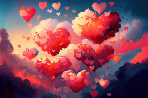 Clouds In A Shape Of Heart Floating In The Sky Stock Illustration