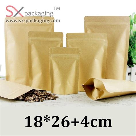 18cm 26cm Resealable Zipper Stand Up Brown Paper Bag Kraft Packaging