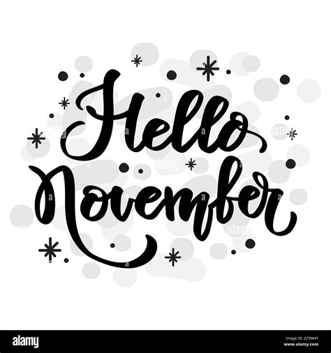 Hello November Lettering Phrase With Doodle Elements Black Vector