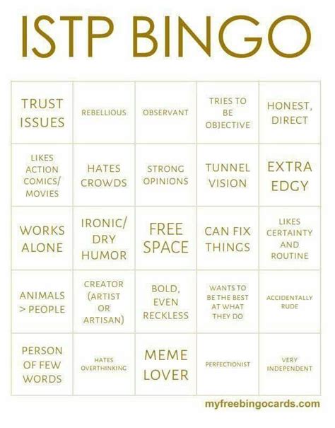 ISTP BINGO Comment Your Count Istp Istp Personality Mbti Istp