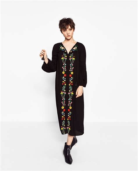 Image 1 of EMBROIDERED MIDI DRESS from Zara | Black embroidered dress, Embroidered dress 
