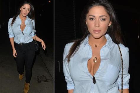 Casey Batchelor Shows Off Her Incredible Cleavage In Plunging Blue Shirt On A Night Out In