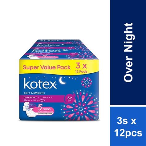 Kotex Soft And Smooth Overnight Wing 32cm 12s X 3 Pack Shopee Malaysia