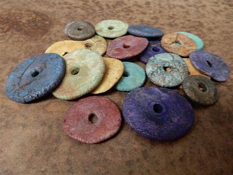 20 Very Thin Flat Round Disc Beads With Large Hole Stoneware Pottery
