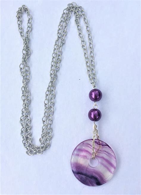 Long Necklace With Pendant Purple Purple Long Necklace Etsy Purple