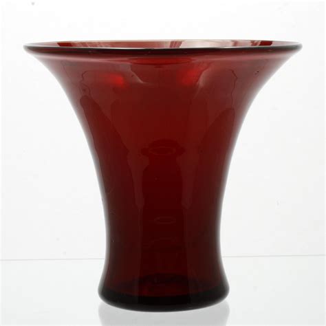 This Striking Rich Ruby Red Art Glass Vase Was Hand Blown Circa 1960s By A Skilled Artisan