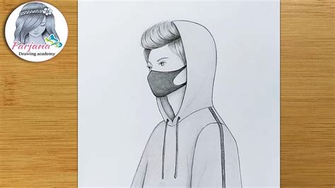 マスクをした男の子を描く簡単な方法 男の子の描き方 鉛筆スケッチ コライ・マスケリ・エルケク・チジミ