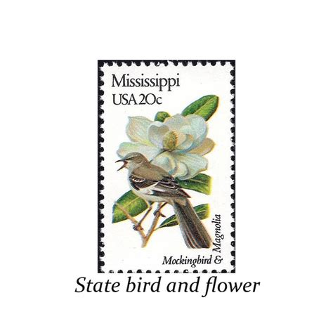 Free Shipping New Five 20c Mississippi State Bird And Stamps Flower