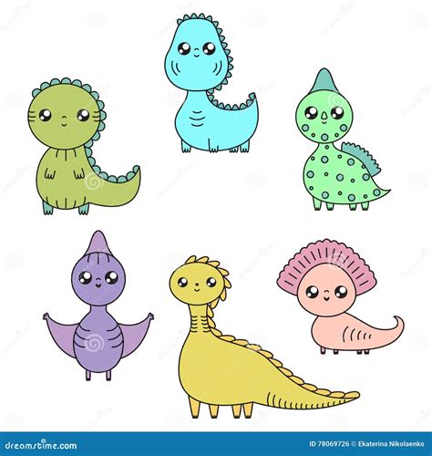 Dinosaurios De Kawaii Fijados Personajes De Dibujos Animados