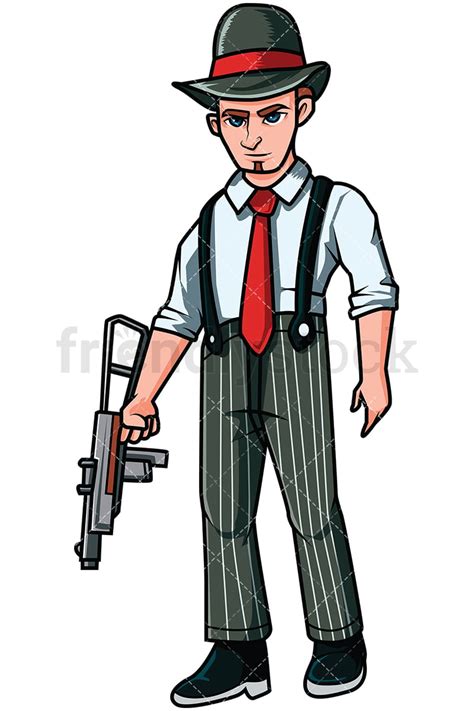 mobster holding semi automatic gun vector cartoon clipart friendlystock