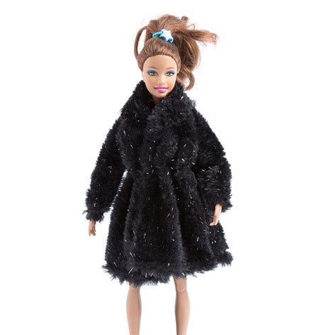 fashion black white winter fur coat for barbie dolls clothes long dress