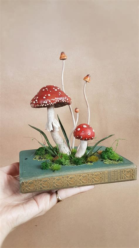 Sold Cosclay Sculpted Botanical Mushrooms Ooak Book Sculpture