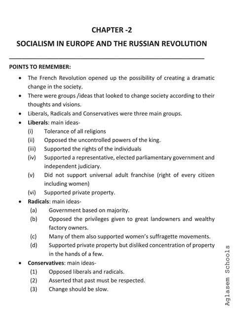 Socialism In Europe And The Russian Revolution Notes For Class 9 Social