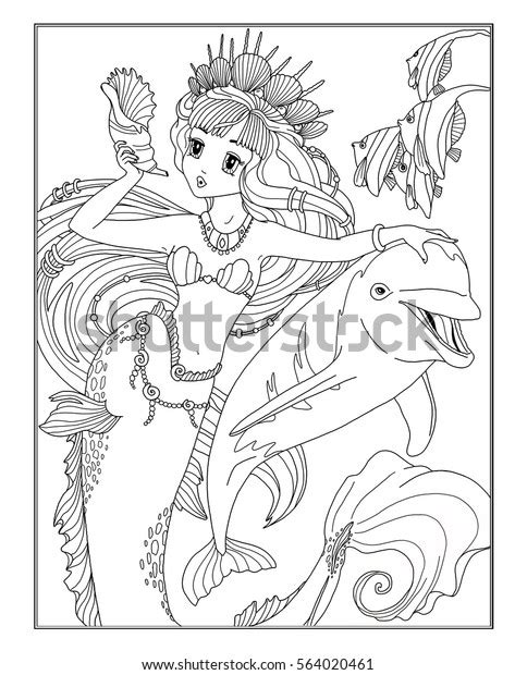 coloring page mermaids stock illustration