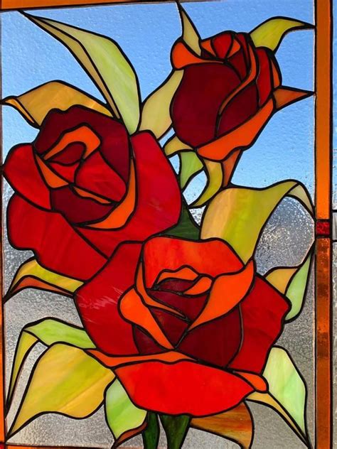 Red Roses Stained Glass Panel Stained Glass Window Hanging Stained Glass Suncatchers Stained