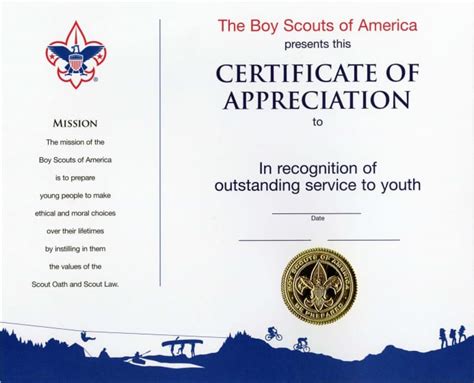 This professionally designed and editable certificate template features an elegant border and customizable name and date fields. BSA Appreciation Certificate - BSA CAC Scout Shop