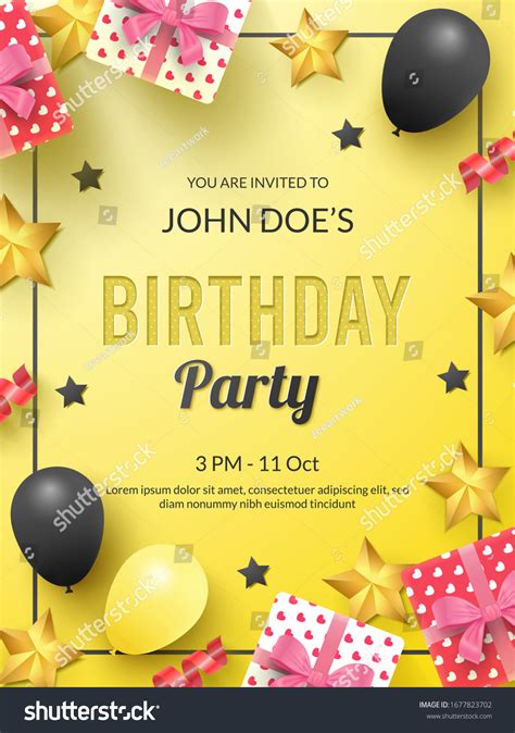vektor stok happy birthday party invitation greeting card tanpa royalti 1677823702 shutterstock