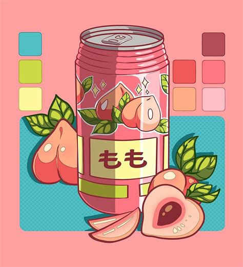 The Cute Japanese Peach Soda Can Sticker By Angoart Japanese Food