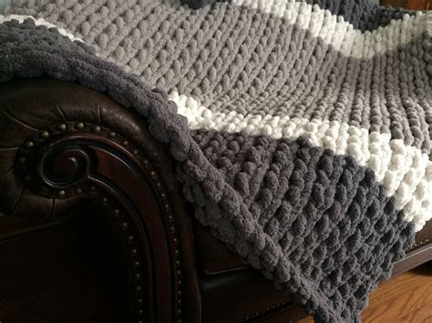 Chunky Knit Blanket Gray Striped Throw Gray Throw Blanket Etsy