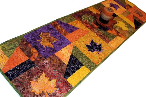Autumn Leaves Quilted Table Runner Batik Fall Fabrics And Etsy Leaf
