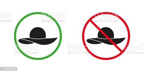 여성용 밀짚모자 빨간색과 녹색 경고 표지판을 착용하십시오 해변 실루엣 아이콘 세트에 대한 여성 모자입니다 여행이나 휴가를 위한