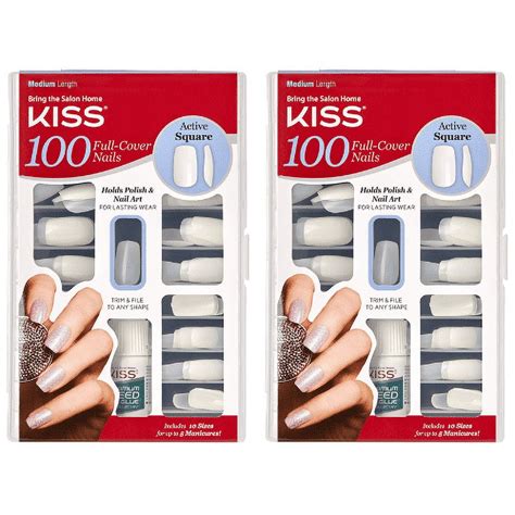 Kiss Salon Acrylic Natural Nails 100 Piece Kit Active Square