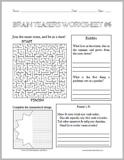 Brain Teasers Super Teacher Worksheet