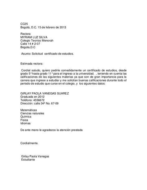 Carta De Solicitud De Certificado De Estudios Financial Report Vrogue