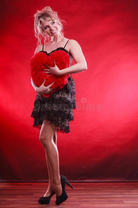 Mature Woman Hug Big Red Heart Stock Image Image Of Dating Girl 76028179