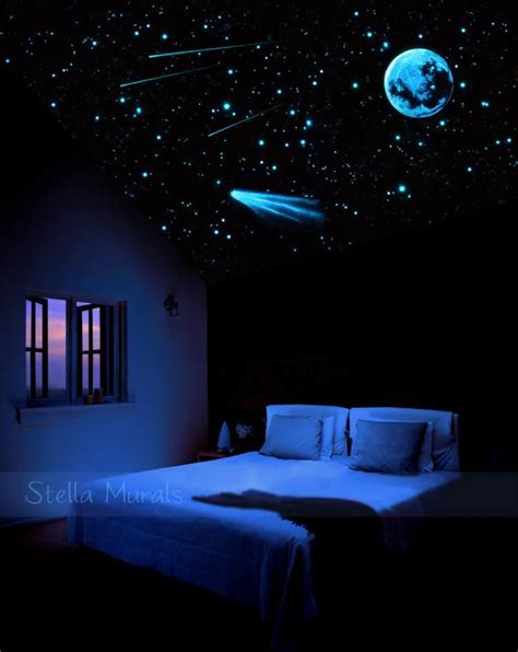 A galaxy ceiling projector is the perfect option. Comet and Stars Glow In The Dark Ceiling Mural | Outer ...