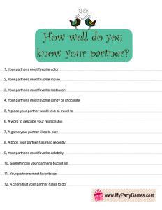 This relationship quiz is all about how well you know your partner. How Well do you know your Partner? Printable Valentine's ...