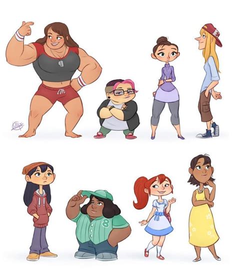 Cartoon Characters Are Standing Together In Different Poses