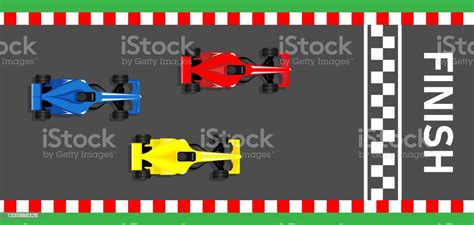 Racing Sport Cars F1 Racing Bolid To Finish Line Illustration Vector