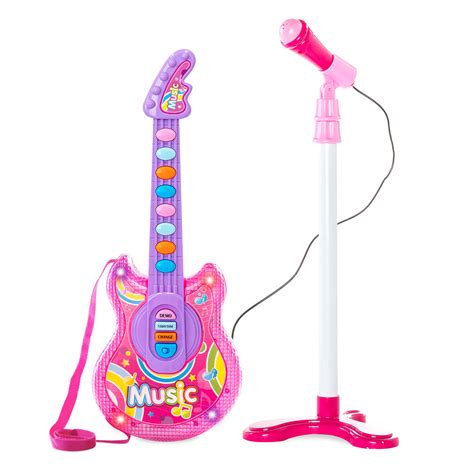 19in Kids Toddlers Musical Flash Guitar Pretend Play Toy W Mic Stand