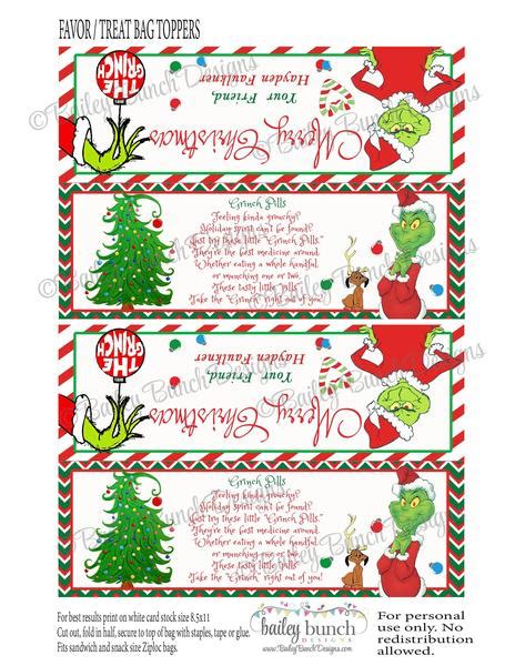 Whether you are intending to decorate for a new year party or halloween, these christmas candy labels are vivacious enough to blend in more thrills to the party. Grinch Pills Treat Bags, Christmas Toppers IDGRINCH0520 ...