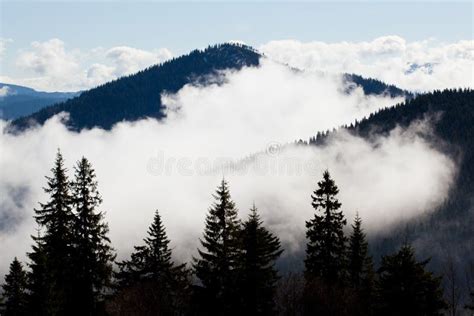 Thick White Fog Among Mountain Peaks Stock Image Image Of Mountain