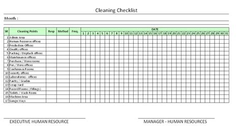 Housekeeping Checklist Format For Office In Excel Planner Template Free