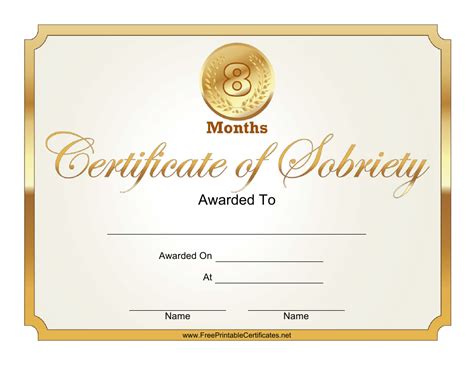 8 Months Certificate Of Sobriety Template Download Printable Pdf