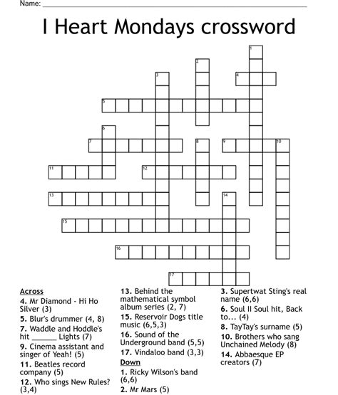 I Heart Mondays Crossword Wordmint