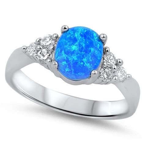Sonara Jewelry Sterling Silver Lab Created Blue Opal Gemstone Ring