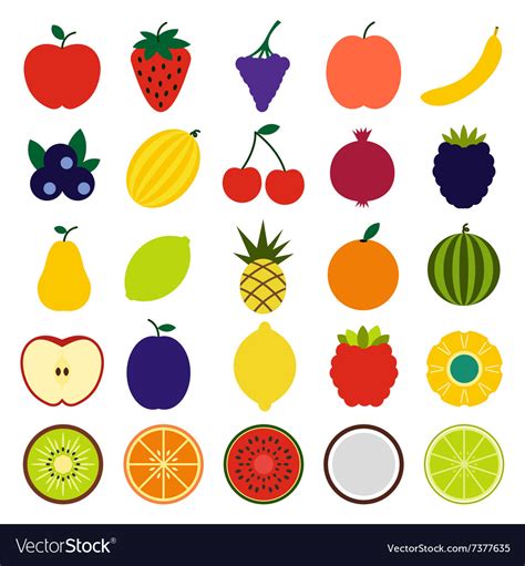 Fruits Flat Icons Royalty Free Vector Image Vectorstock
