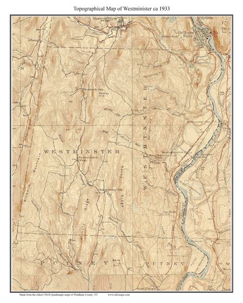 Westminster 1933 Custom Usgs Old Topo Map Vermont Old Maps