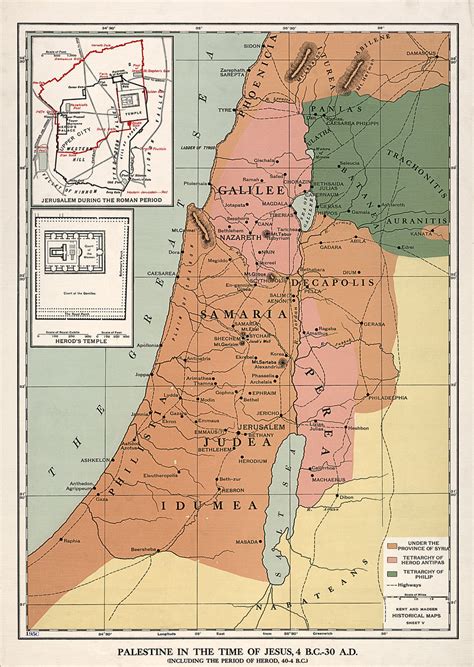 Palestine In The Time Of Jesus Bible Map Israel Holy Land Poster Wall