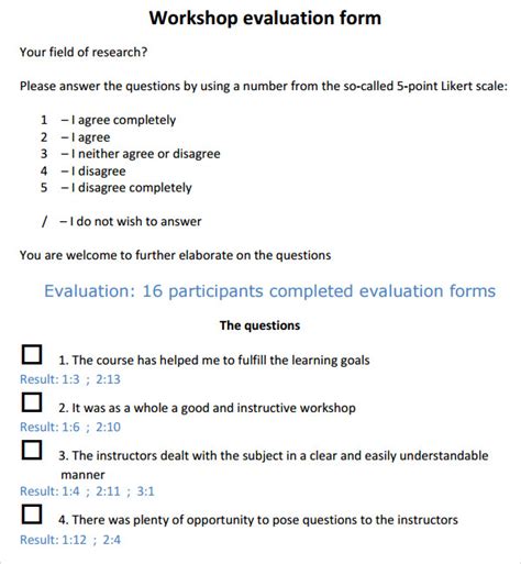 sample workshop evaluation forms